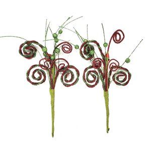 Twisted Twirl Red and Green Glitter Picks Vase Fill Decor (Set of 2)